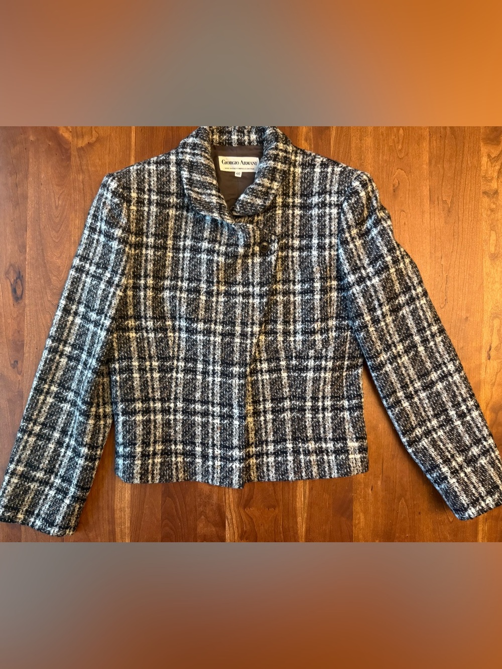Giorgio ARMANI Black & White Plaid Cropped Wool Jacket Vintage 1980s